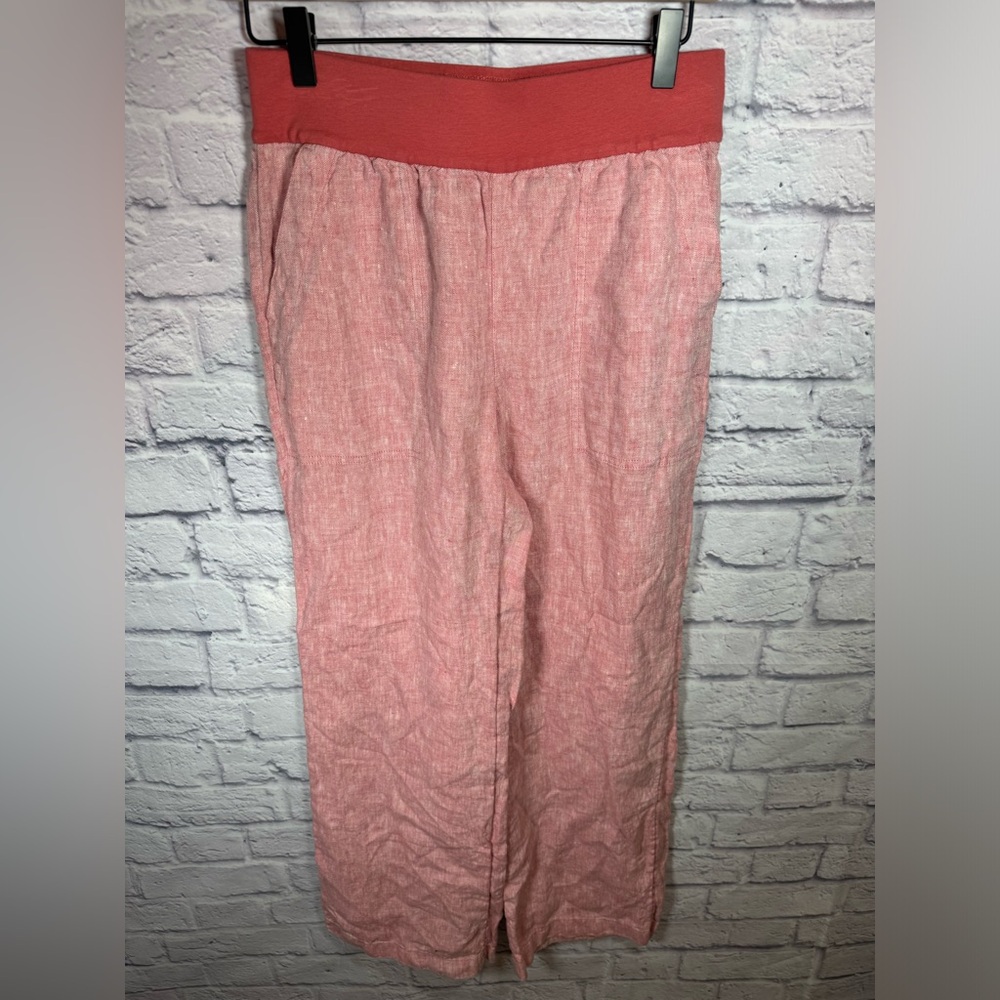 Lands’ End mid-rise pant, size 6 pink color 100% linen wide leg bottoms
